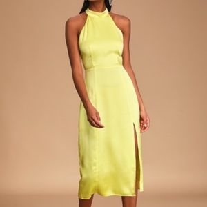 Perfectly Polished Yellow Halter Midi Dress